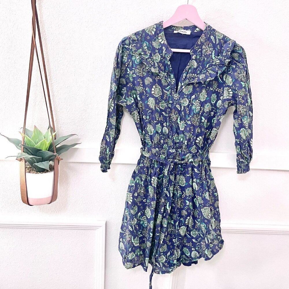 Du Paradis Paisley Blue Green Long Sleeve Dress Size XS